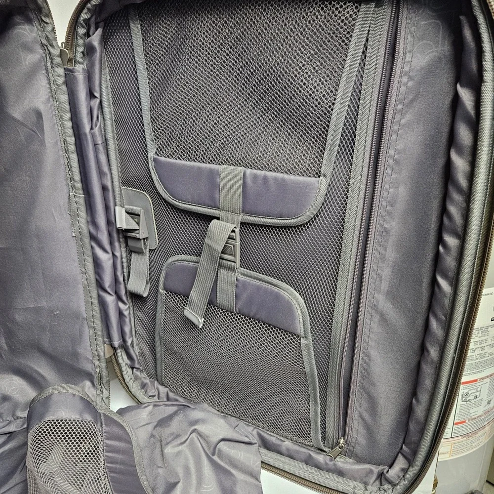 Delsey Rolling Suitcase Olive Green Grey Lightweight Hybrid Carry On Bag *